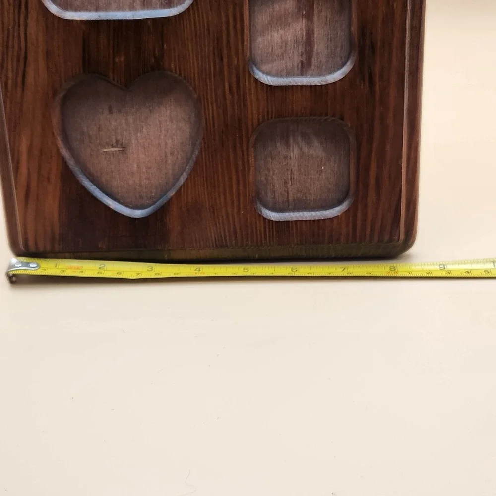 Vintage Wooden Country Cottagecore Photo Frame Collage Heart 5 Opening NOS Wood